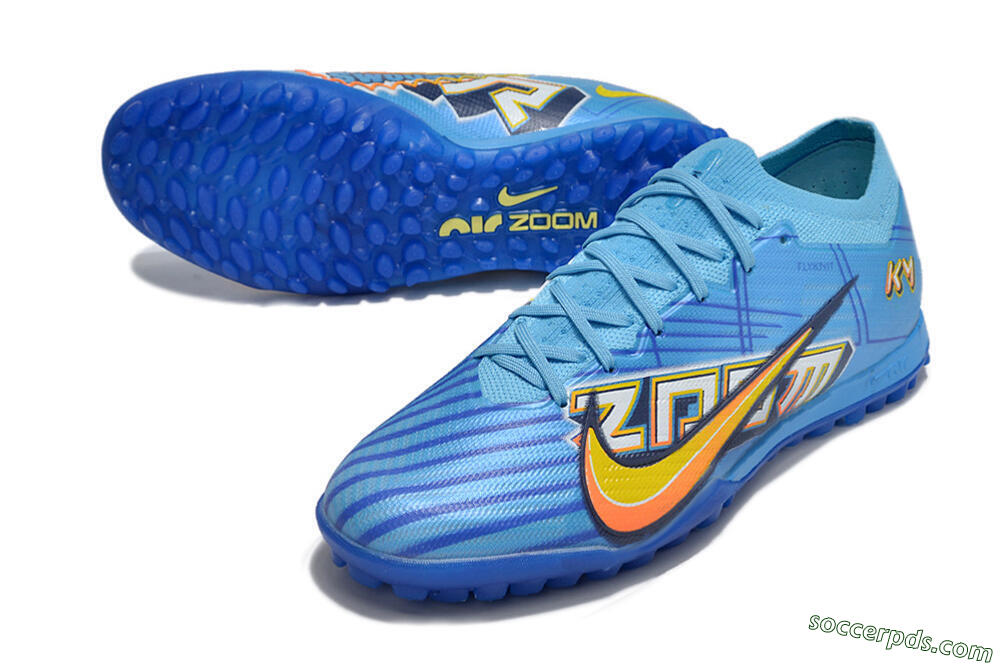 Kylian Mbappe x Nike Air Zoom Mercurial Vapor 15 Elite TF Low-Tops Football Shoes - Blue/Yellow/Black 3