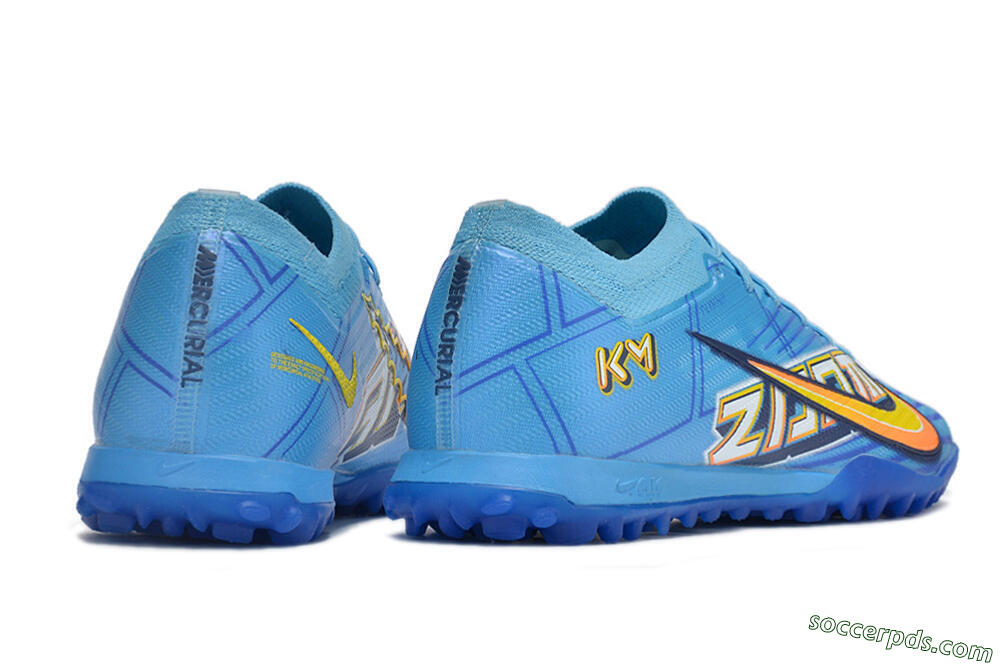 Kylian Mbappe x Nike Air Zoom Mercurial Vapor 15 Elite TF Low-Tops Football Shoes - Blue/Yellow/Black 6