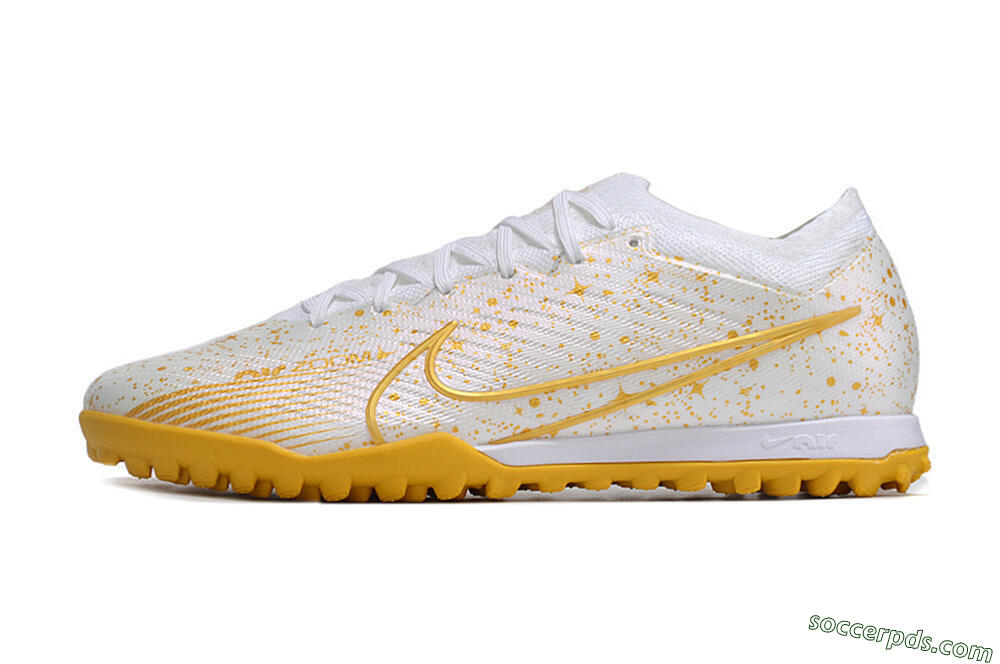 Nike Air Zoom Mercurial Vapor 15 Elite TF Low-Tops Football Shoes - White/Gold 2