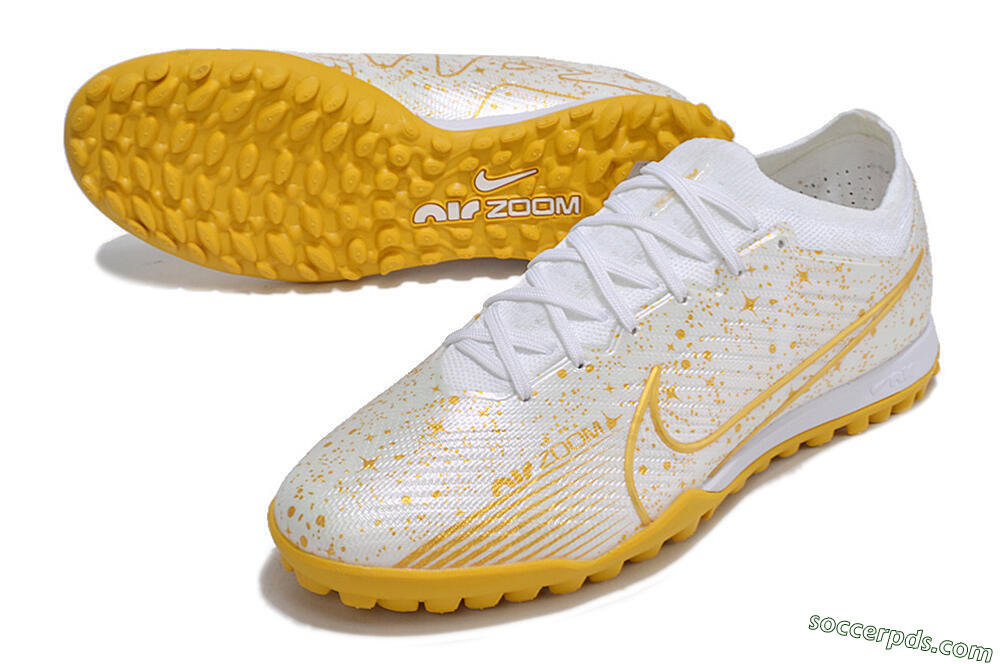 Nike Air Zoom Mercurial Vapor 15 Elite TF Low-Tops Football Shoes - White/Gold 3