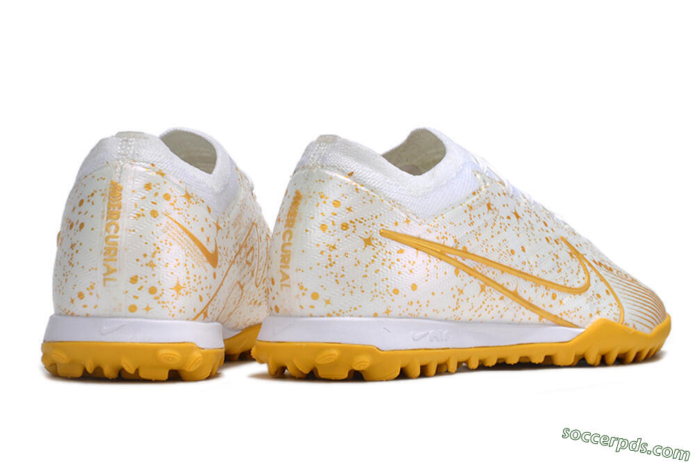 Nike Air Zoom Mercurial Vapor 15 Elite TF Low-Tops Football Shoes - White/Gold 6