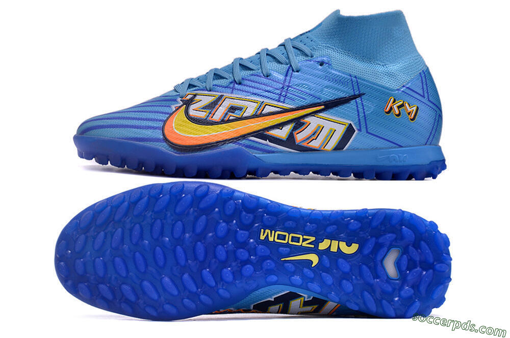 Kylian Mbappe x Nike Air Zoom Mercurial Superfly 9 Elite TF High-Tops Football Shoes - Blue/Yellow/Black 0