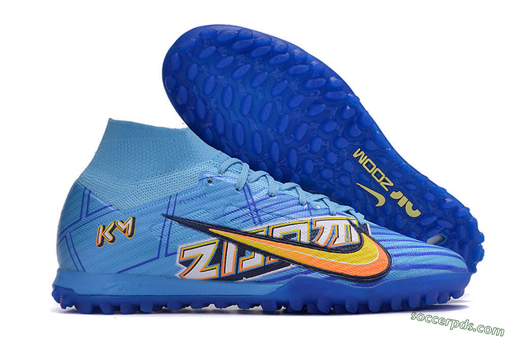 Kylian Mbappe x Nike Air Zoom Mercurial Superfly 9 Elite TF High-Tops Football Shoes - Blue/Yellow/Black 1