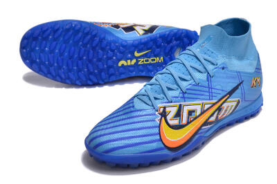 Kylian Mbappe x Nike Air Zoom Mercurial Superfly 9 Elite TF High-Tops Football Shoes - Blue/Yellow/Black