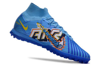 Kylian Mbappe x Nike Air Zoom Mercurial Superfly 9 Elite TF High-Tops Football Shoes - Blue/Yellow/Black
