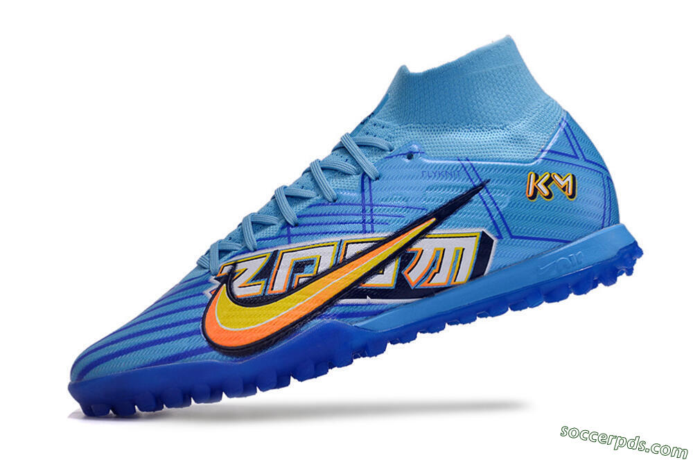 Kylian Mbappe x Nike Air Zoom Mercurial Superfly 9 Elite TF High-Tops Football Shoes - Blue/Yellow/Black 5