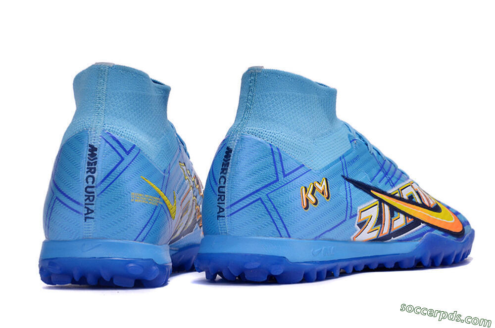 Kylian Mbappe x Nike Air Zoom Mercurial Superfly 9 Elite TF High-Tops Football Shoes - Blue/Yellow/Black 6
