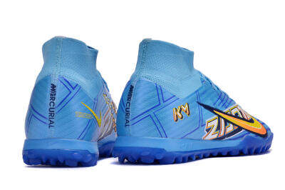 Kylian Mbappe x Nike Air Zoom Mercurial Superfly 9 Elite TF High-Tops Football Shoes - Blue/Yellow/Black