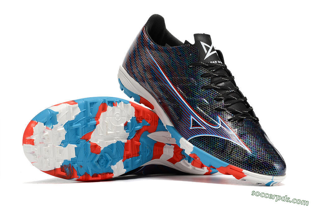 Mizuno Alpha Made in Japan TF Low-Tops Football Shoes - Black/Red/Blue 4