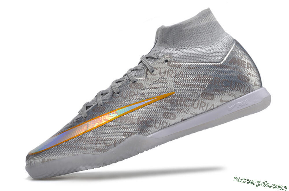 Nike Air Zoom Mercurial Superfly 9 Elite IC High-Tops Football Shoes - Silver/Gold 5