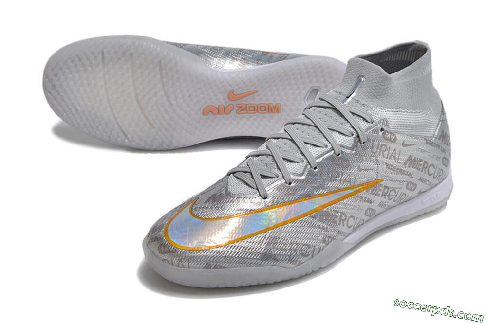 Nike Air Zoom Mercurial Superfly 9 Elite IC High-Tops Football Shoes - Silver/Gold 3