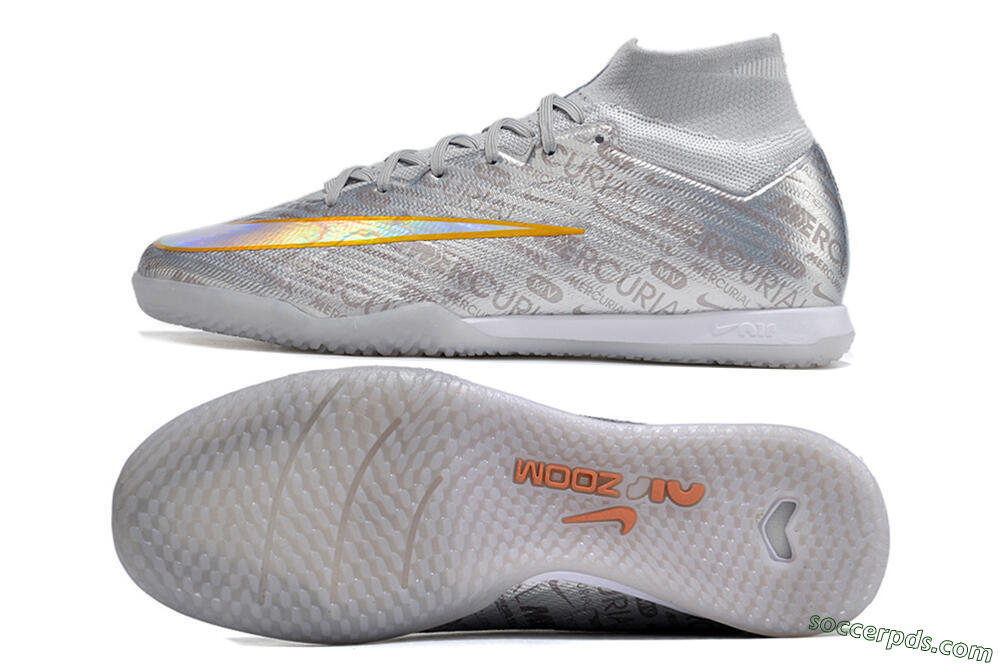 Nike Air Zoom Mercurial Superfly 9 Elite IC High-Tops Football Shoes - Silver/Gold 0
