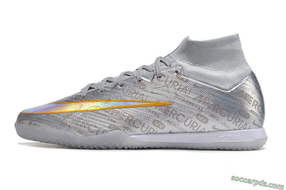 Nike Air Zoom Mercurial Superfly 9 Elite IC High-Tops Football Shoes - Silver/Gold 2