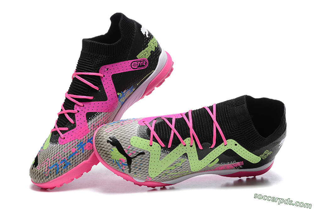 Puma Future Ultimate TF Low-Tops Football Shoes - Black/Grey/Green/Pink 5