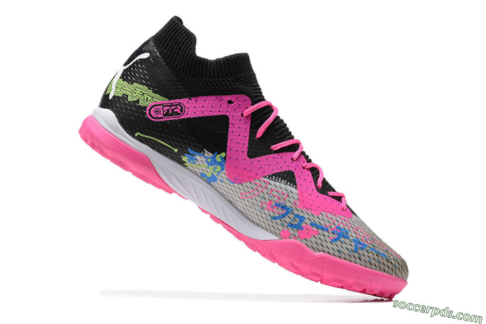 Puma Future Ultimate TF Low-Tops Football Shoes - Black/Grey/Green/Pink 6