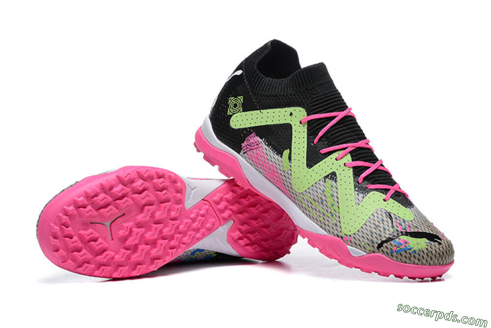 Puma Future Ultimate TF Low-Tops Football Shoes - Black/Grey/Green/Pink 4