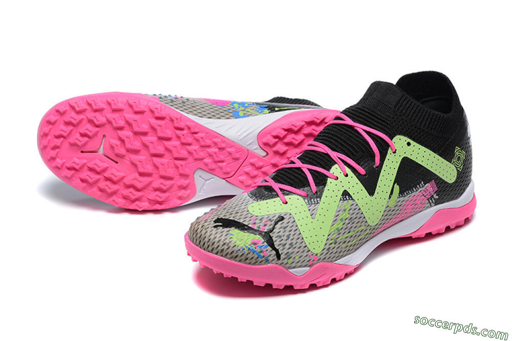 Puma Future Ultimate TF Low-Tops Football Shoes - Black/Grey/Green/Pink 3