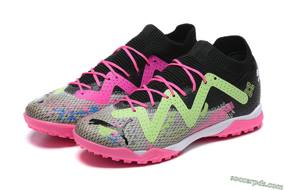 Puma Future Ultimate TF Low-Tops Football Shoes - Black/Grey/Green/Pink 9