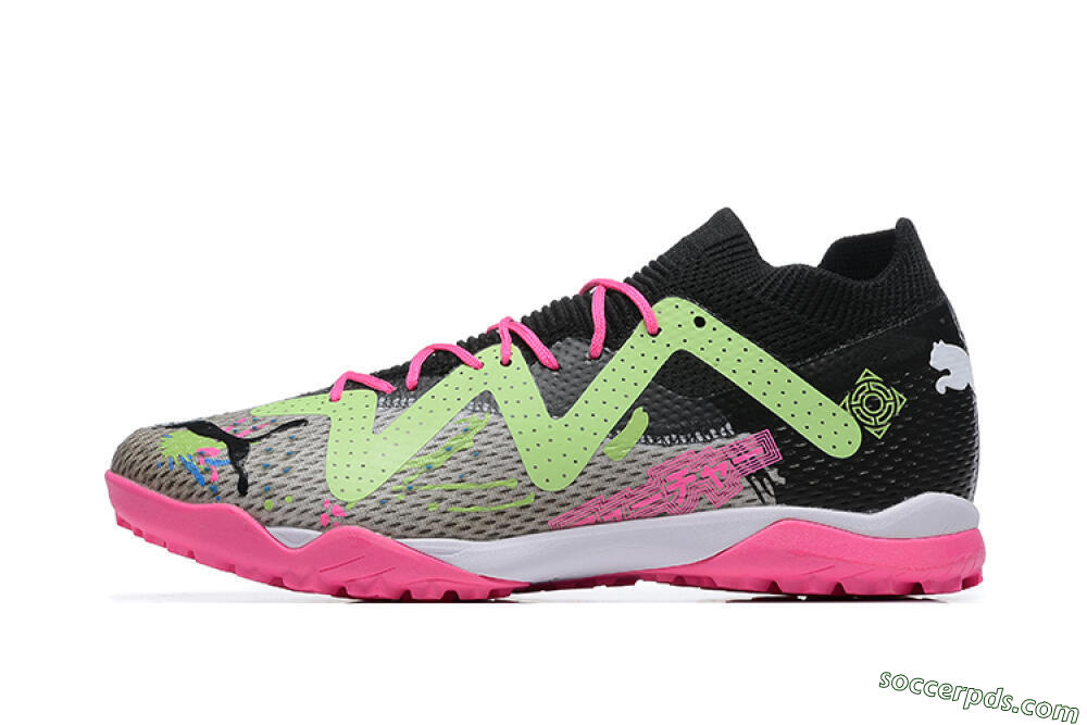 Puma Future Ultimate TF Low-Tops Football Shoes - Black/Grey/Green/Pink 2