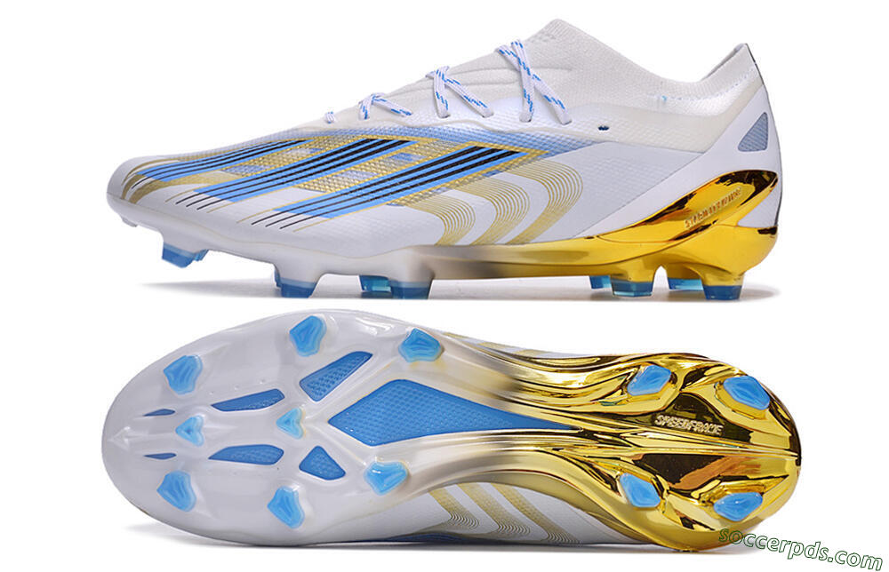 Adidas X Crazyfast.1 FG Low-Tops Football Boots - White/Blue/Gold 0