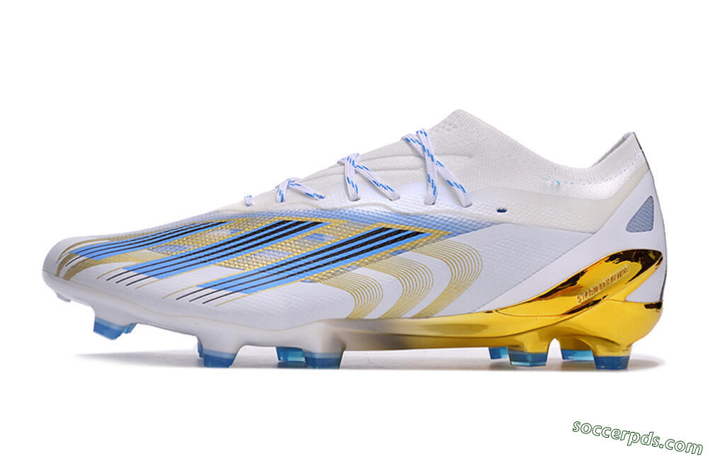 Adidas X Crazyfast.1 FG Low-Tops Football Boots - White/Blue/Gold 2