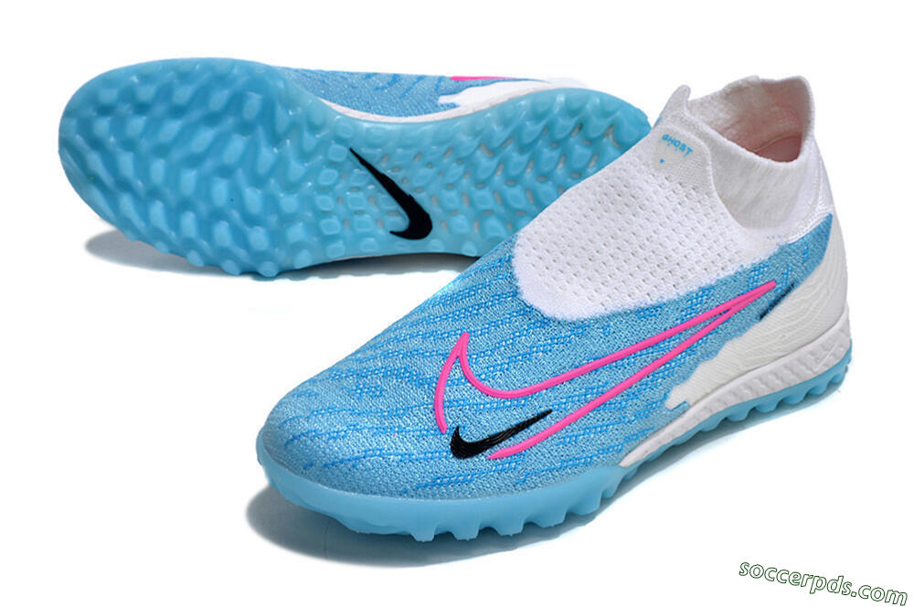 Nike Phantom GX Elite DF Link TF High-Tops Football Shoes - White/Blue/Pink 3