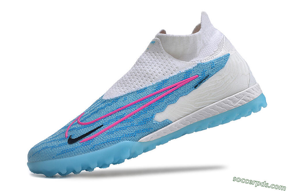 Nike Phantom GX Elite DF Link TF High-Tops Football Shoes - White/Blue/Pink 5