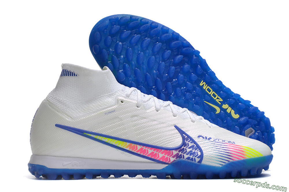 Nike Air Zoom Mercurial Superfly 9 Elite TF High-Tops Football Shoes - White/Blue/Pink 1