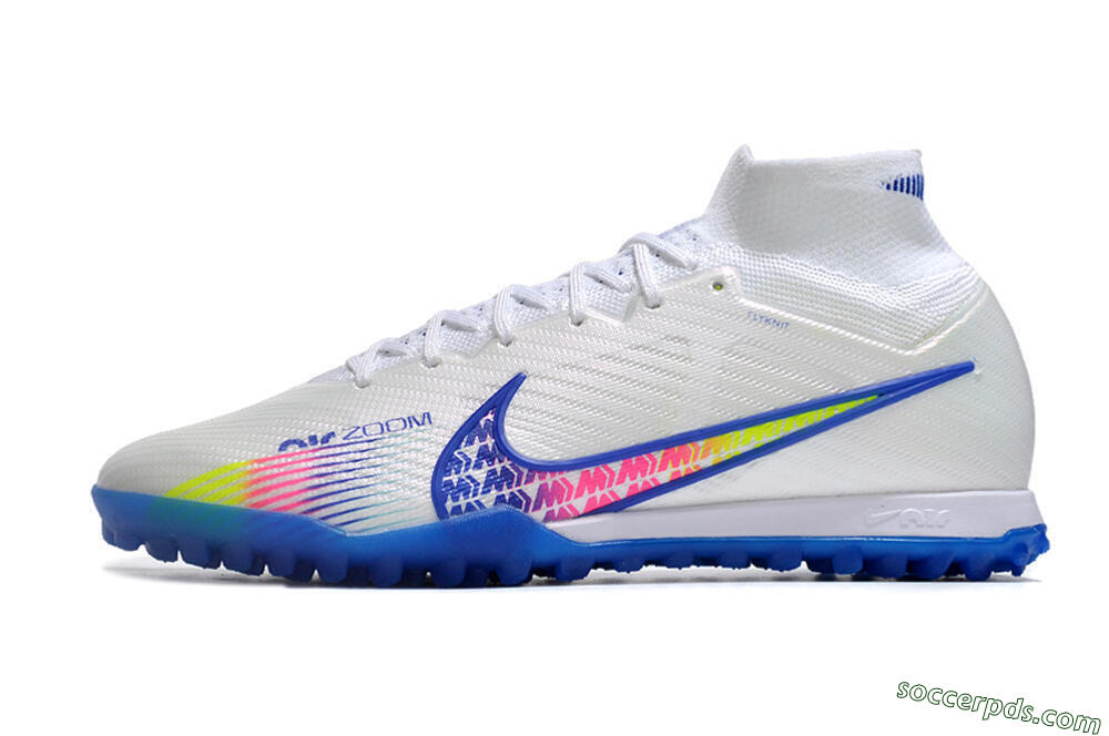 Nike Air Zoom Mercurial Superfly 9 Elite TF High-Tops Football Shoes - White/Blue/Pink 2
