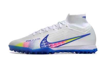 Nike Air Zoom Mercurial Superfly 9 Elite TF High-Tops Football Shoes - White/Blue/Pink