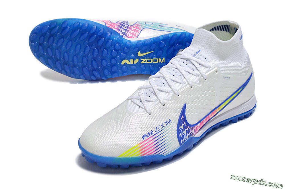 Nike Air Zoom Mercurial Superfly 9 Elite TF High-Tops Football Shoes - White/Blue/Pink 3