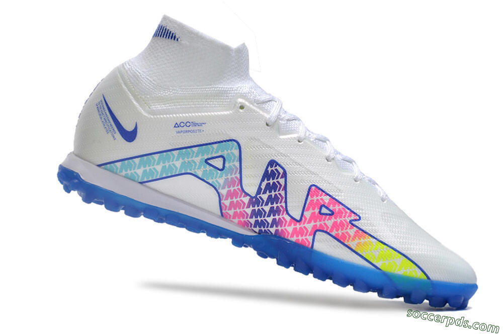 Nike Air Zoom Mercurial Superfly 9 Elite TF High-Tops Football Shoes - White/Blue/Pink 4