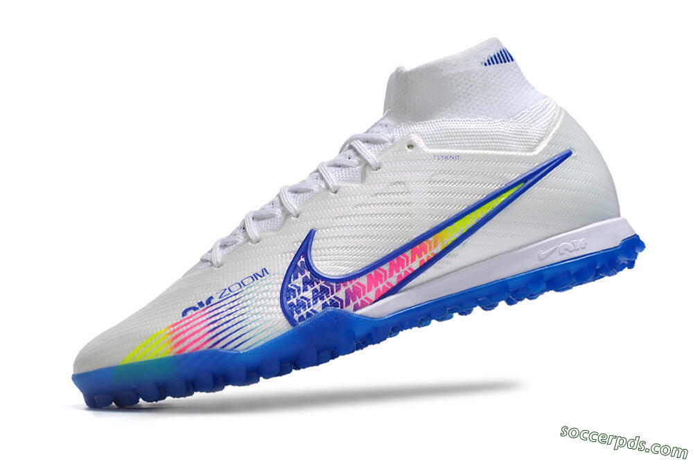 Nike Air Zoom Mercurial Superfly 9 Elite TF High-Tops Football Shoes - White/Blue/Pink 5
