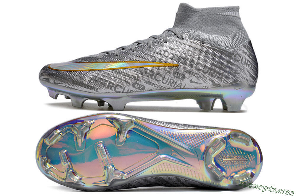 Nike Air Zoom Mercurial Superfly 15 Elite FG High-Tops Football Boots - Sliver/Gold/Rainbow 0