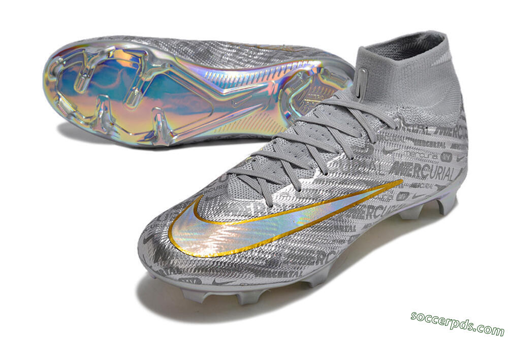 Nike Air Zoom Mercurial Superfly 15 Elite FG High-Tops Football Boots - Sliver/Gold/Rainbow 3