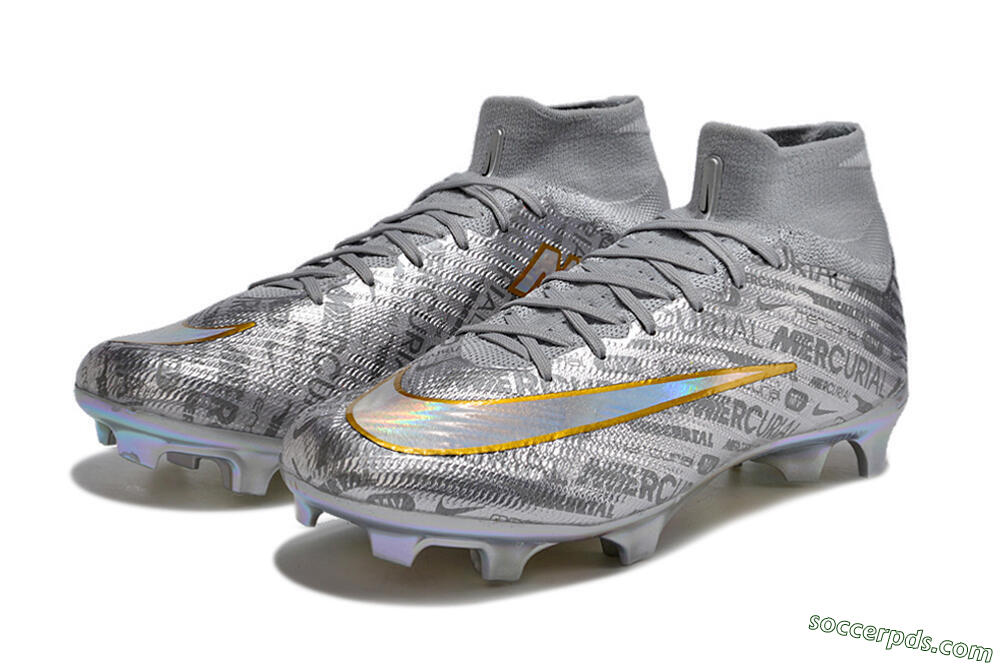 Nike Air Zoom Mercurial Superfly 15 Elite FG High-Tops Football Boots - Sliver/Gold/Rainbow 5