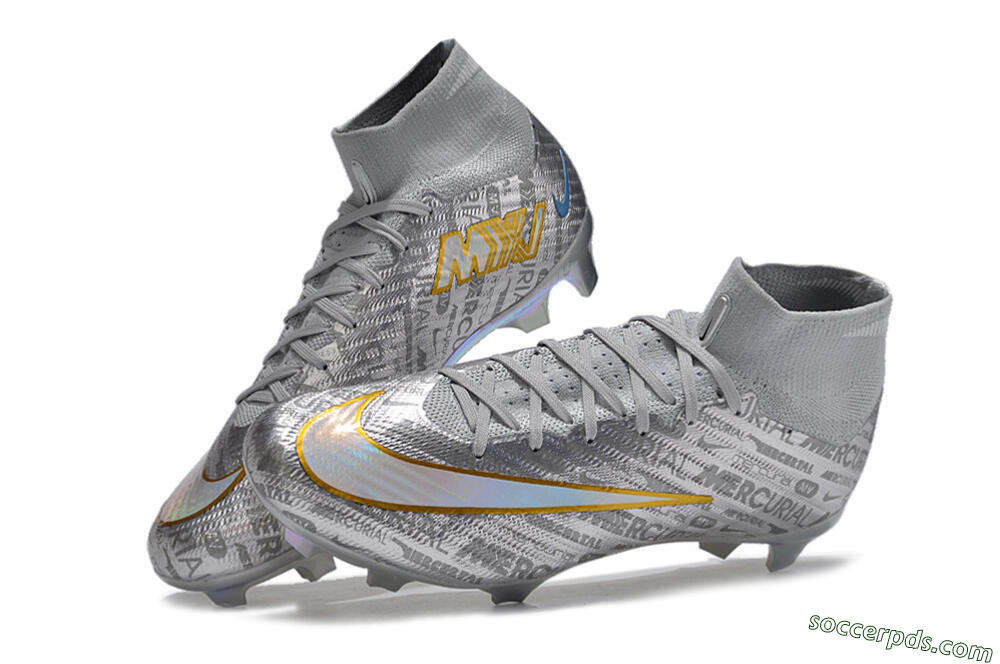 Nike Air Zoom Mercurial Superfly 15 Elite FG High-Tops Football Boots - Sliver/Gold/Rainbow 6