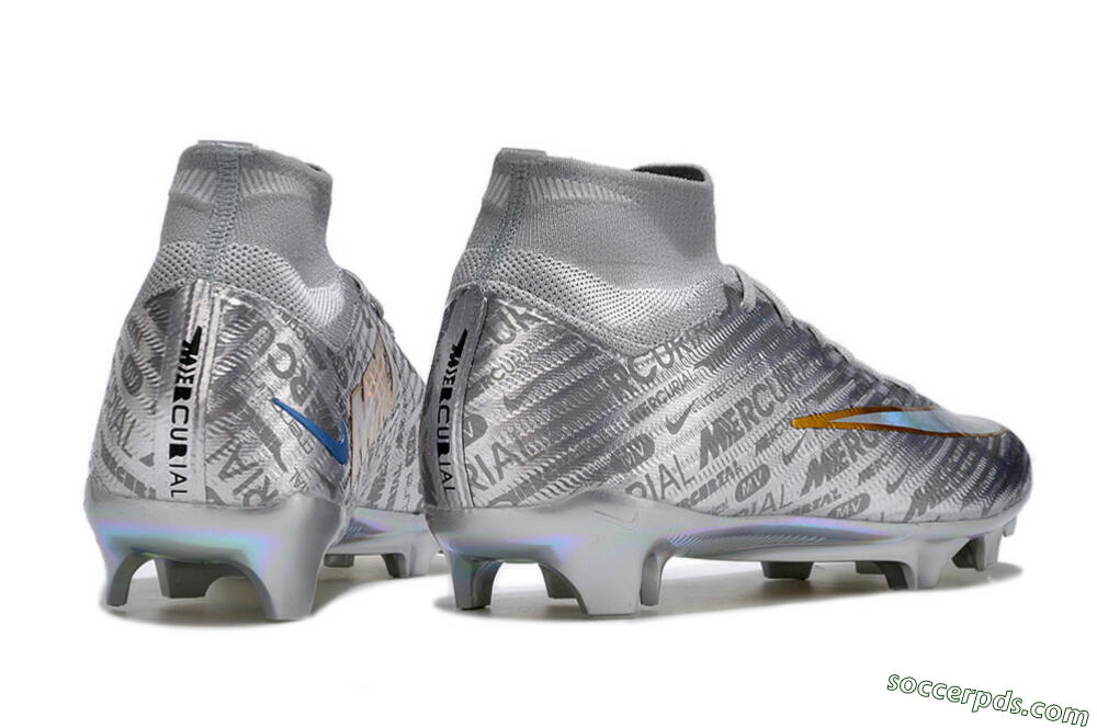 Nike Air Zoom Mercurial Superfly 15 Elite FG High-Tops Football Boots - Sliver/Gold/Rainbow 9