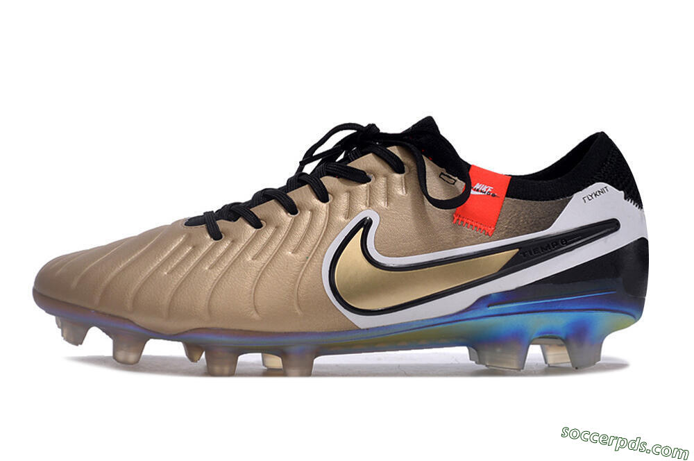 NikeTiempo Legend 10 Elite FG Low-Tops Football Boots - Gold/Black/White 2