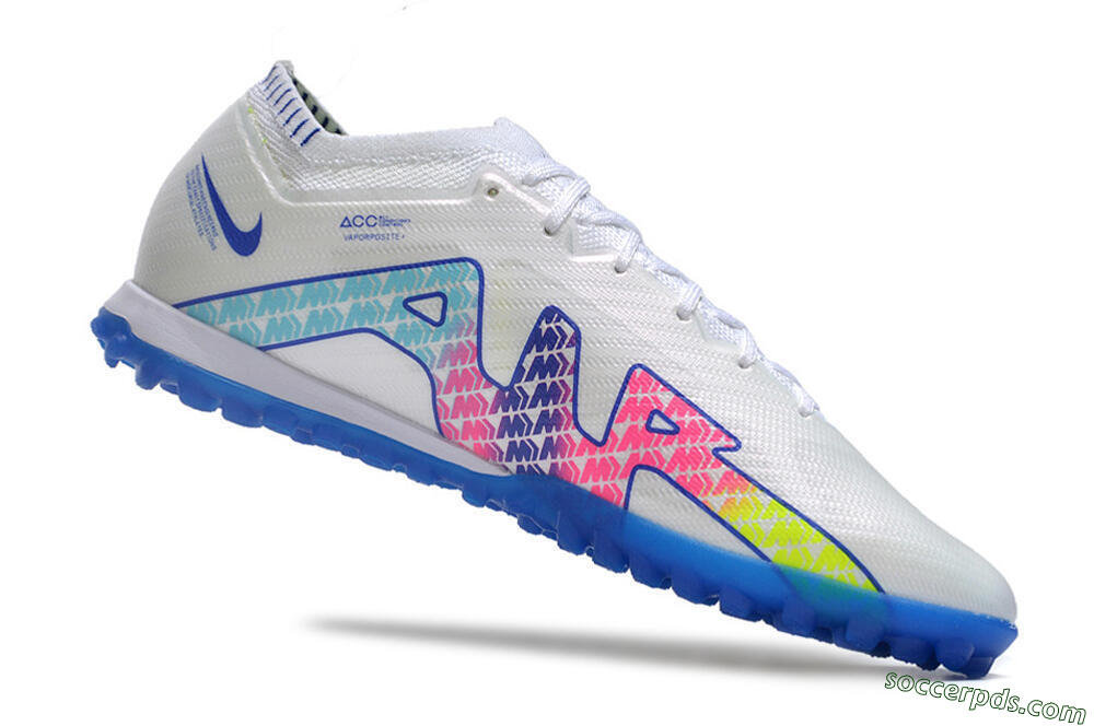 Nike Air Zoom Mercurial Vapor 15 Elite TF Low-Tops Football Shoes - White/Blue/Pink 4
