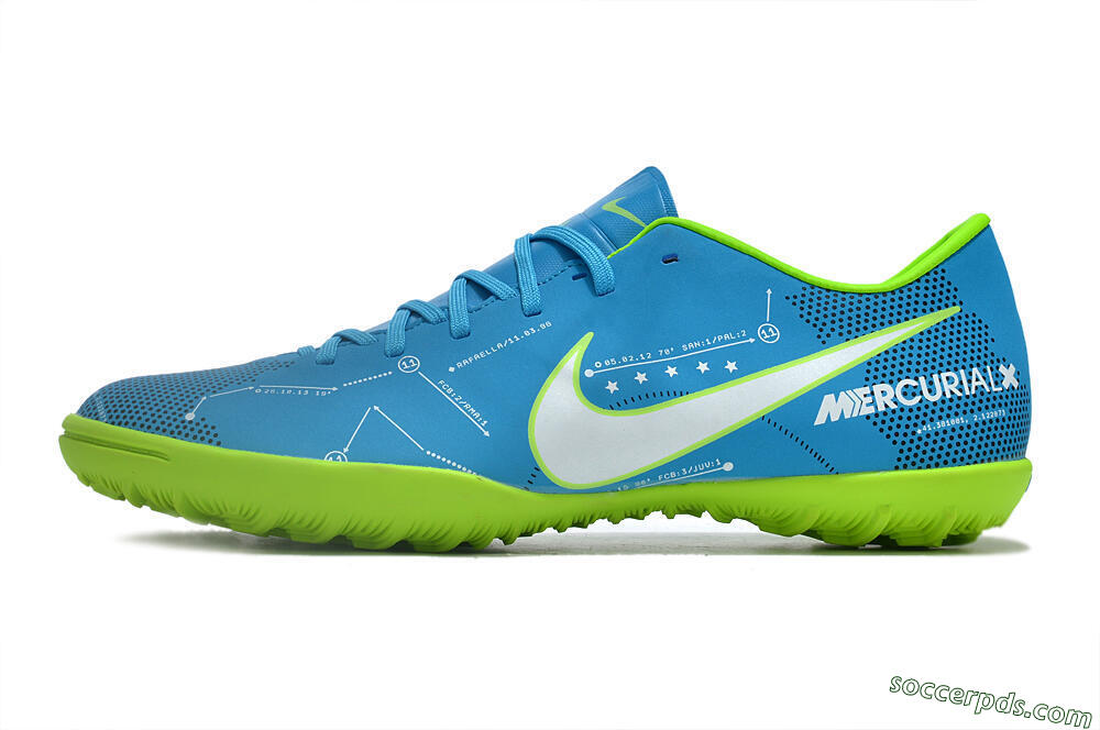 NIke Mercuricalx Victory 6 TF Low-Tops Football Shoes - Blue/Silver/Green 2