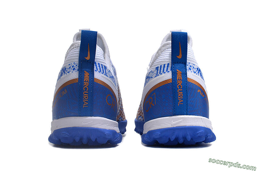 Nike Air Zoom Mercurial Vapor 15 Pro TF Low-Tops Football Shoes - White/Blue/Gold 5