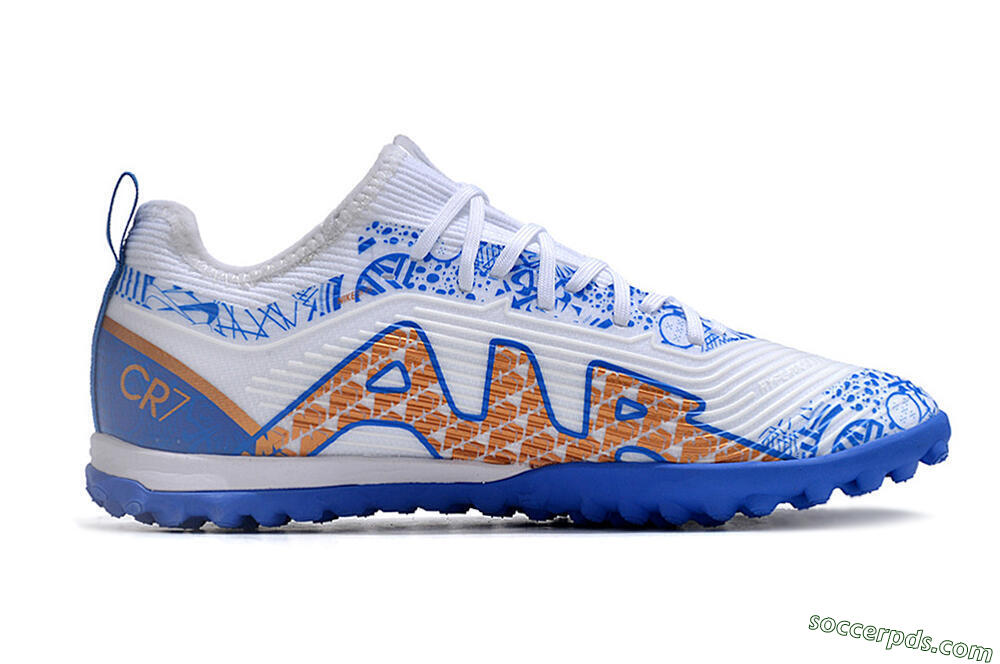 Nike Air Zoom Mercurial Vapor 15 Pro TF Low-Tops Football Shoes - White/Blue/Gold 7