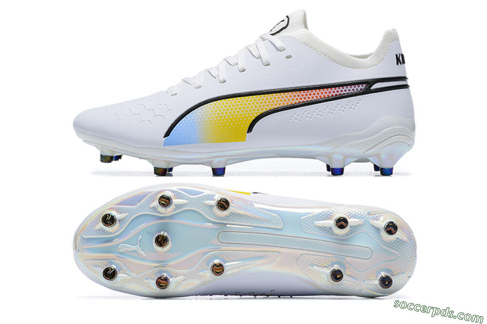 Puma King Ultimate Icon MG Low-Tops Football Boots - White/Blue/Yellow/Red 0
