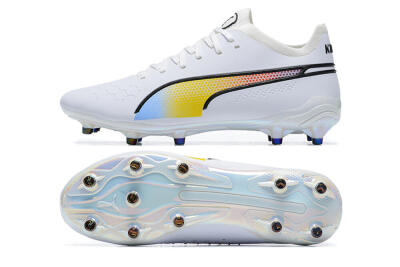 Puma King Ultimate Icon MG Low-Tops Football Boots - White/Blue/Yellow/Red