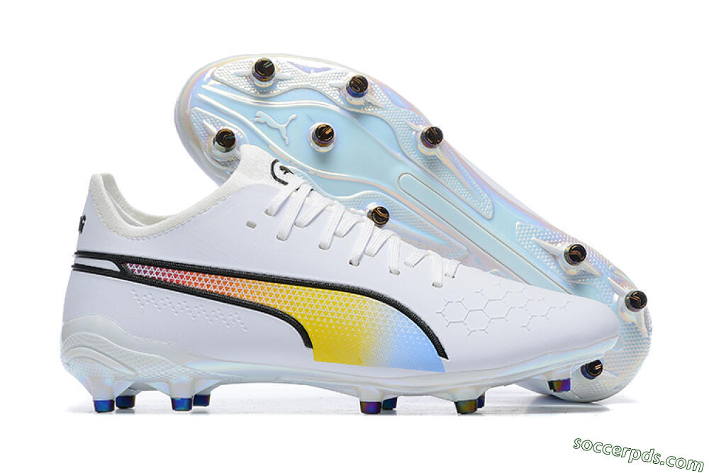 Puma King Ultimate Icon MG Low-Tops Football Boots - White/Blue/Yellow/Red 1