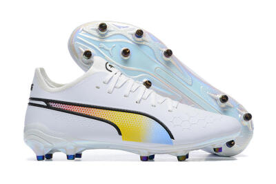 Puma King Ultimate Icon MG Low-Tops Football Boots - White/Blue/Yellow/Red