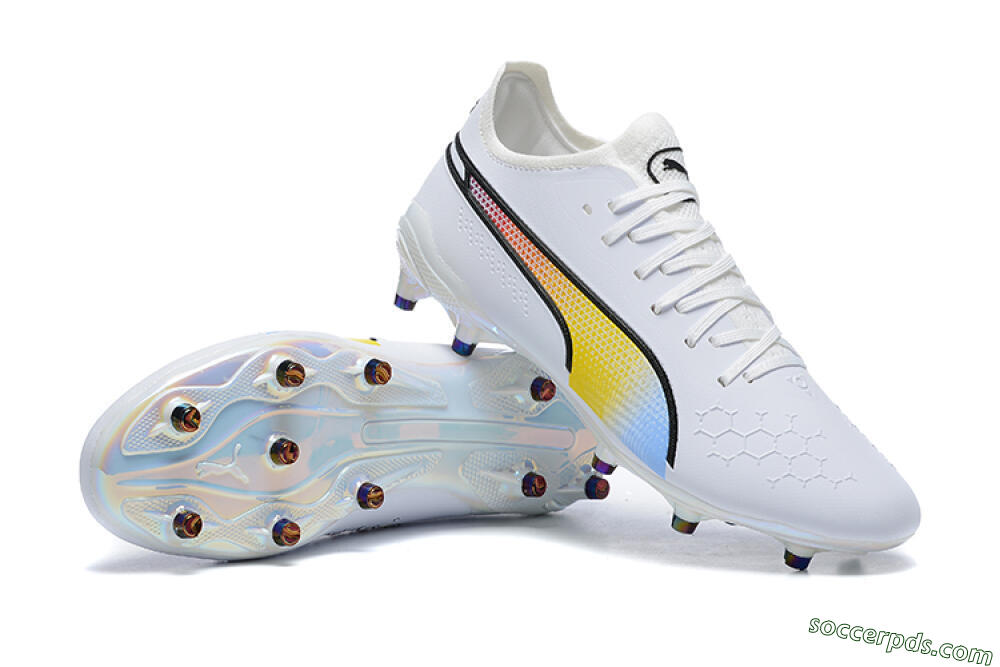 Puma King Ultimate Icon MG Low-Tops Football Boots - White/Blue/Yellow/Red 4