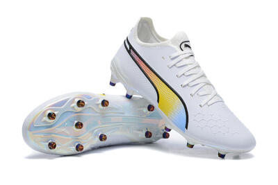 Puma King Ultimate Icon MG Low-Tops Football Boots - White/Blue/Yellow/Red