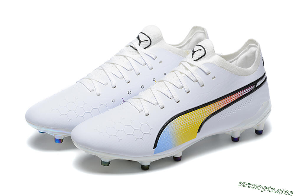 Puma King Ultimate Icon MG Low-Tops Football Boots - White/Blue/Yellow/Red 5